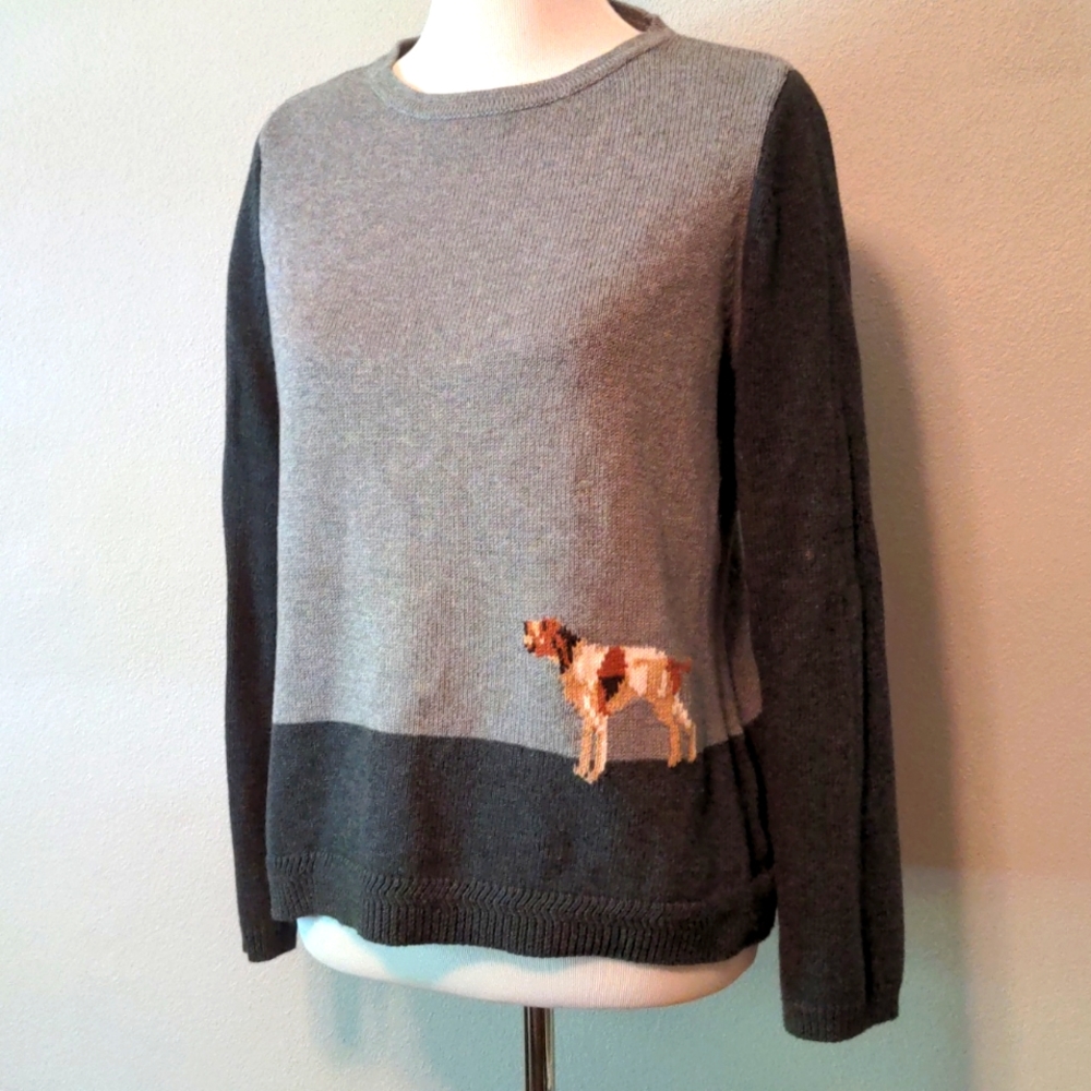 Liz Claiborne Color Block Dog Knit Sweater Large